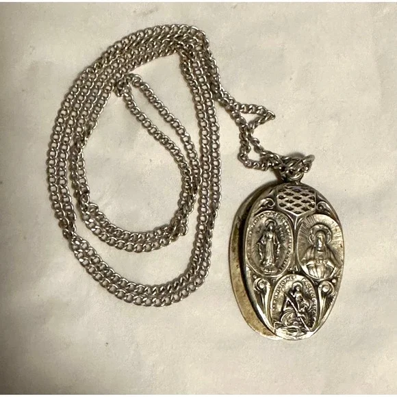 Vintage Sterling Silver 3 Way Slide Religious Medal Necklace - Picture 4 of 4